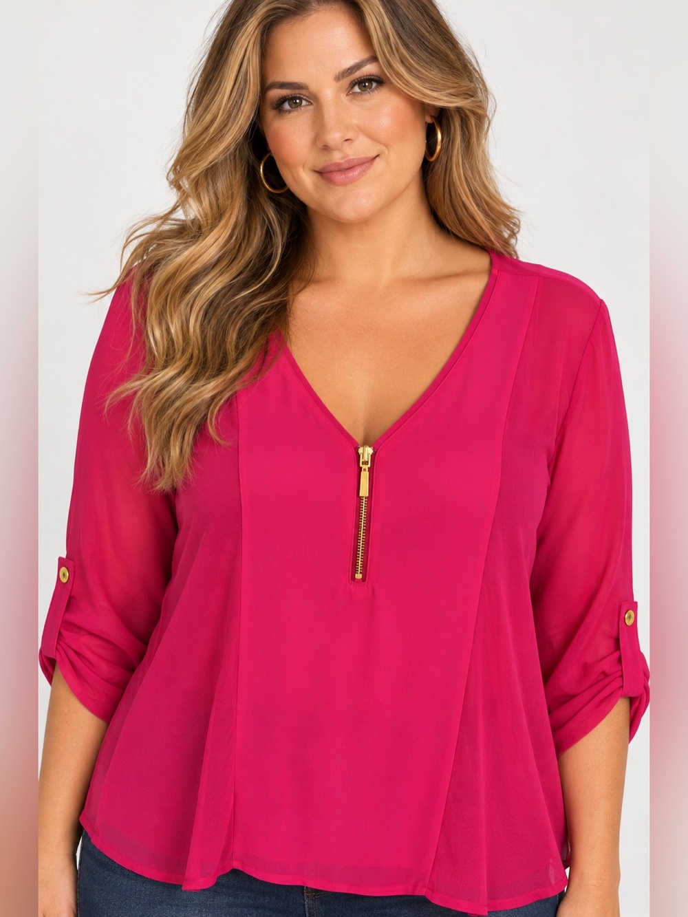 August Silk Pink Zipper Blouse Women’s XL Long Sleeve